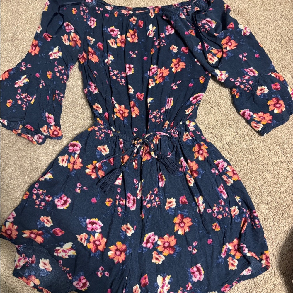 Hollister Navy Floral Off-Shoulder Romper